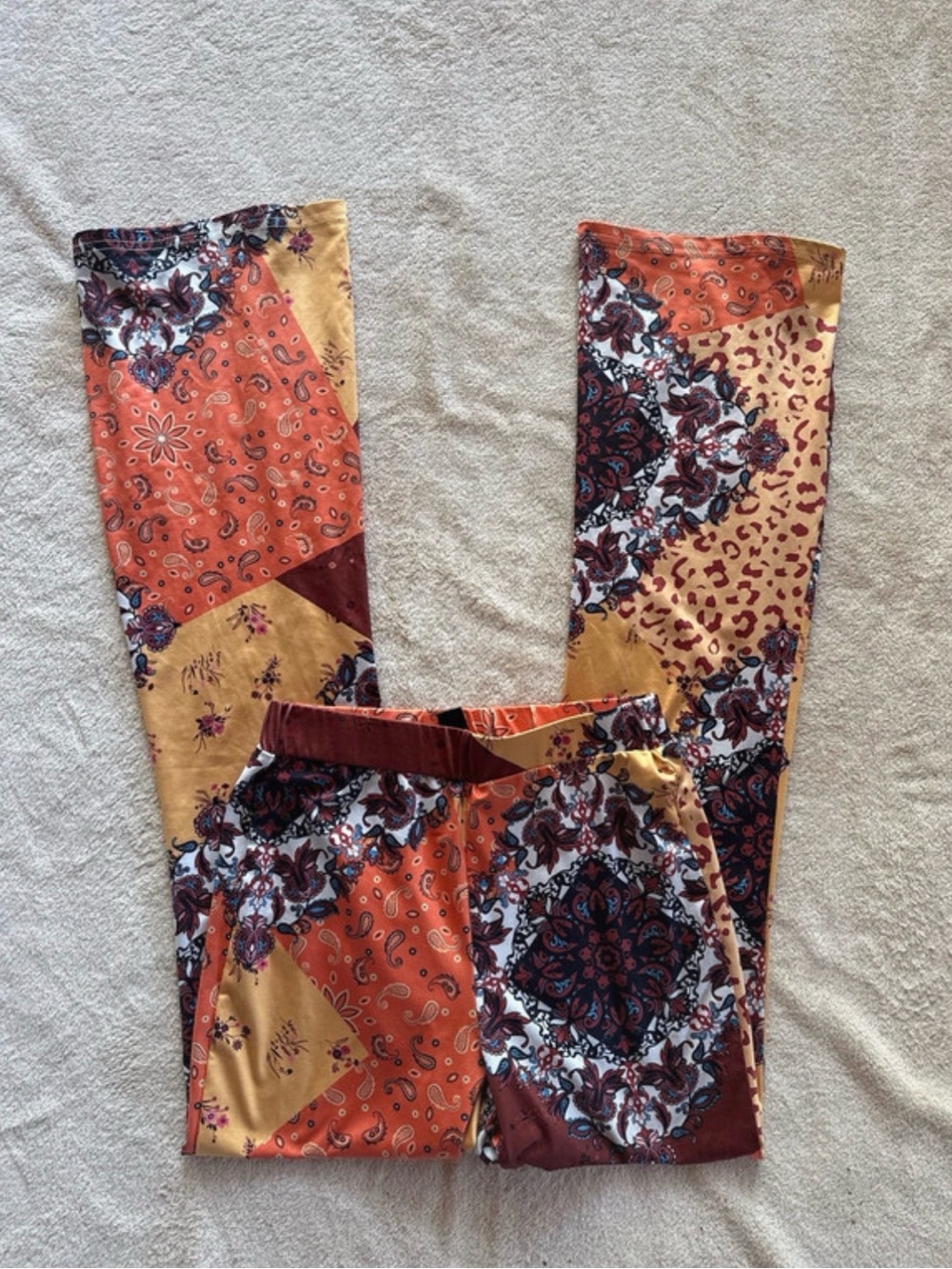 SHEIN Orange, Gold & Burgundy Patchwork Wide-Leg Pants